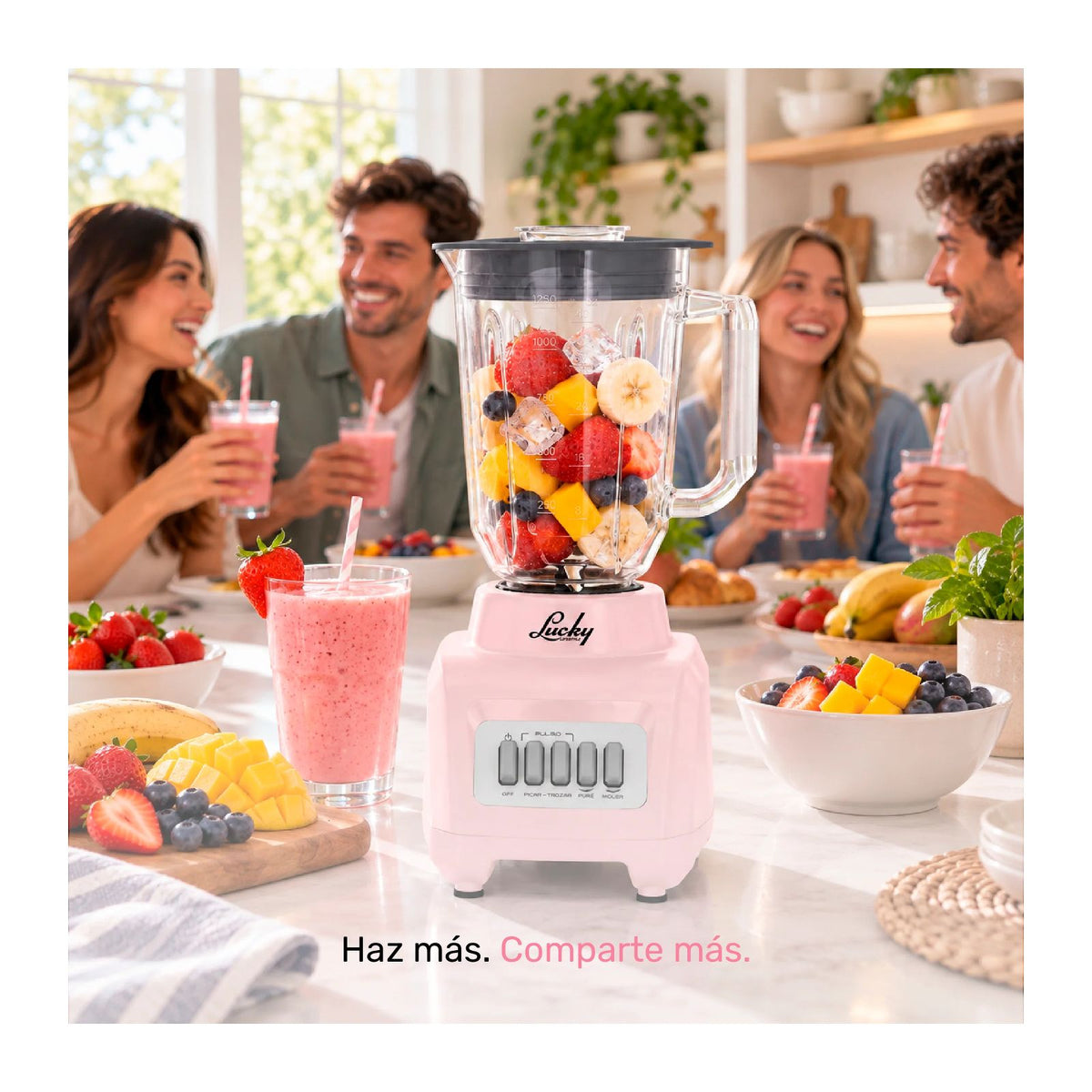 Licuadora Lucky Gyro Ribbon Vaso de Plástico 1.25 Litros 2 Velocidades Rosa