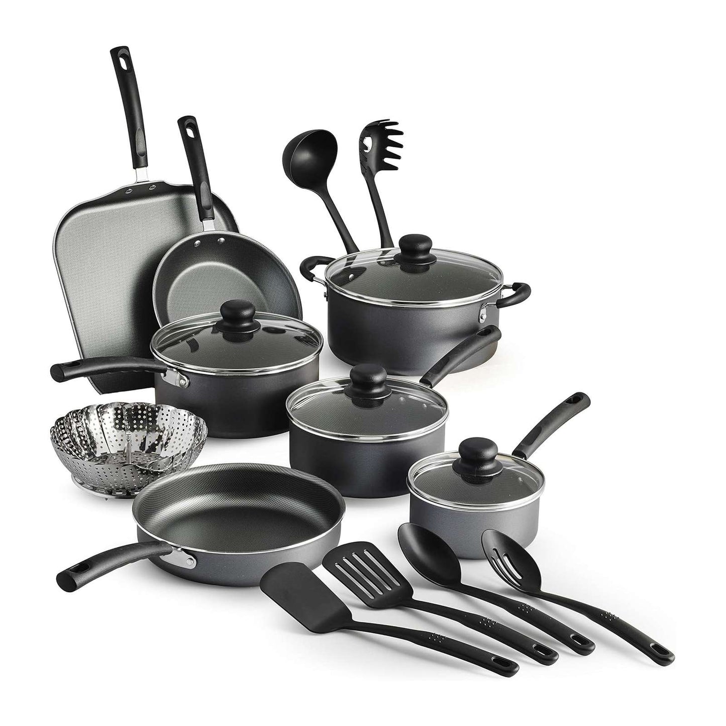 Batería de Cocina Tramontina Primaware Nonstick 18 Piezas Negra + Juego de Cubiertos 24 Piezas PAQ-32200-267