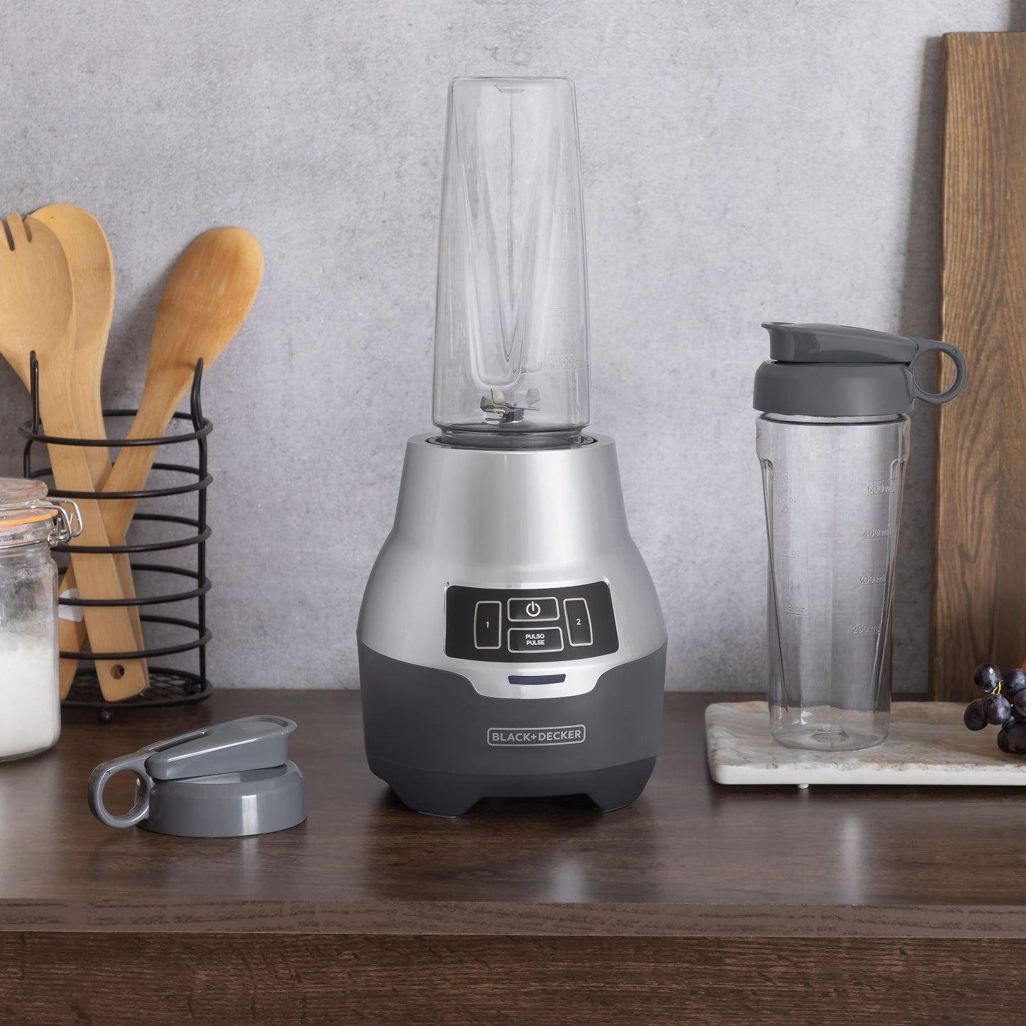 Licuadora Personal Black+Decker 4 Vasos de Plástico 500ml Gris PB2004G