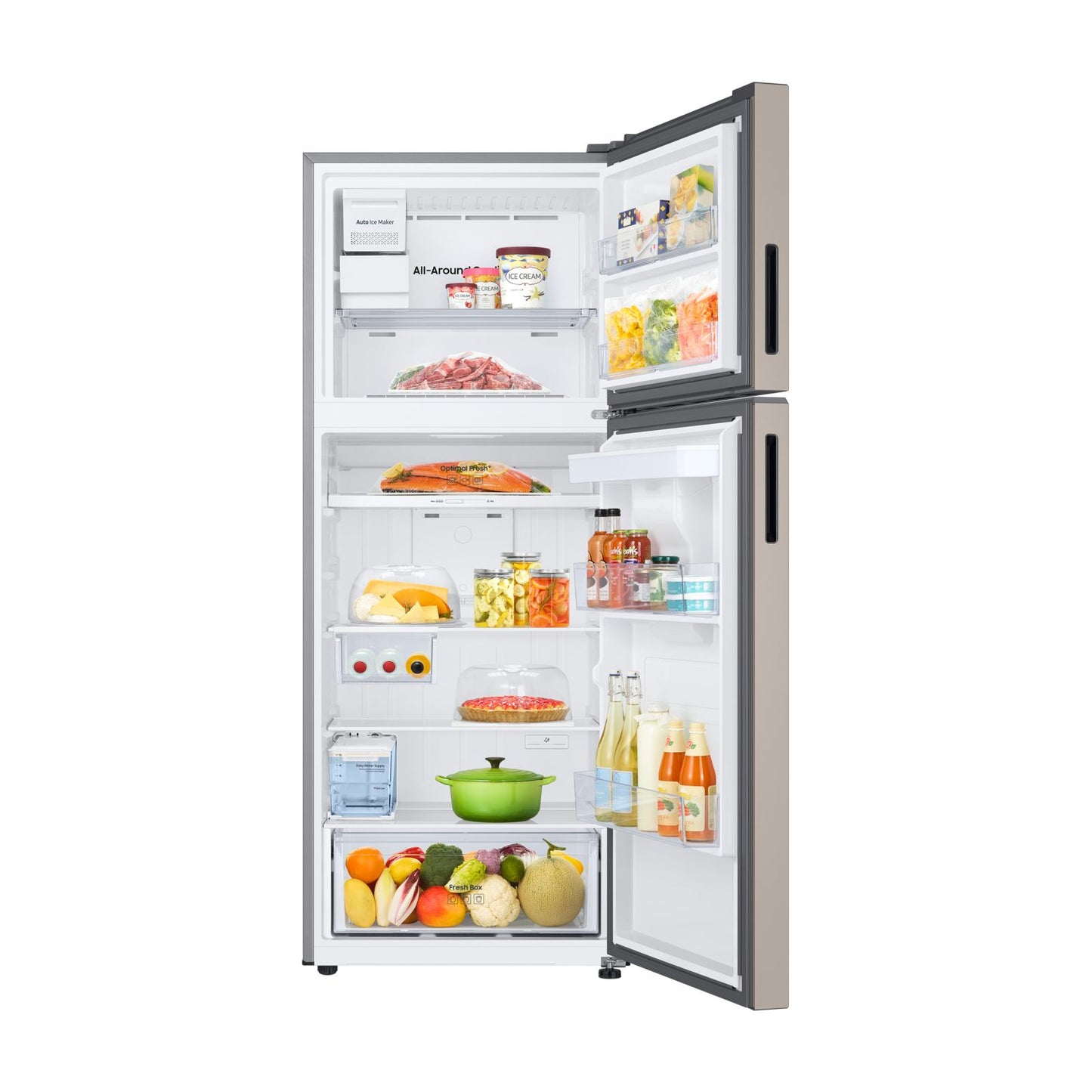 Refrigerador Digital Inverter Samsung Bespoke 15 Pies Cúbicos Top Mount con Despachador de Agua Beige RT42DB6774ET