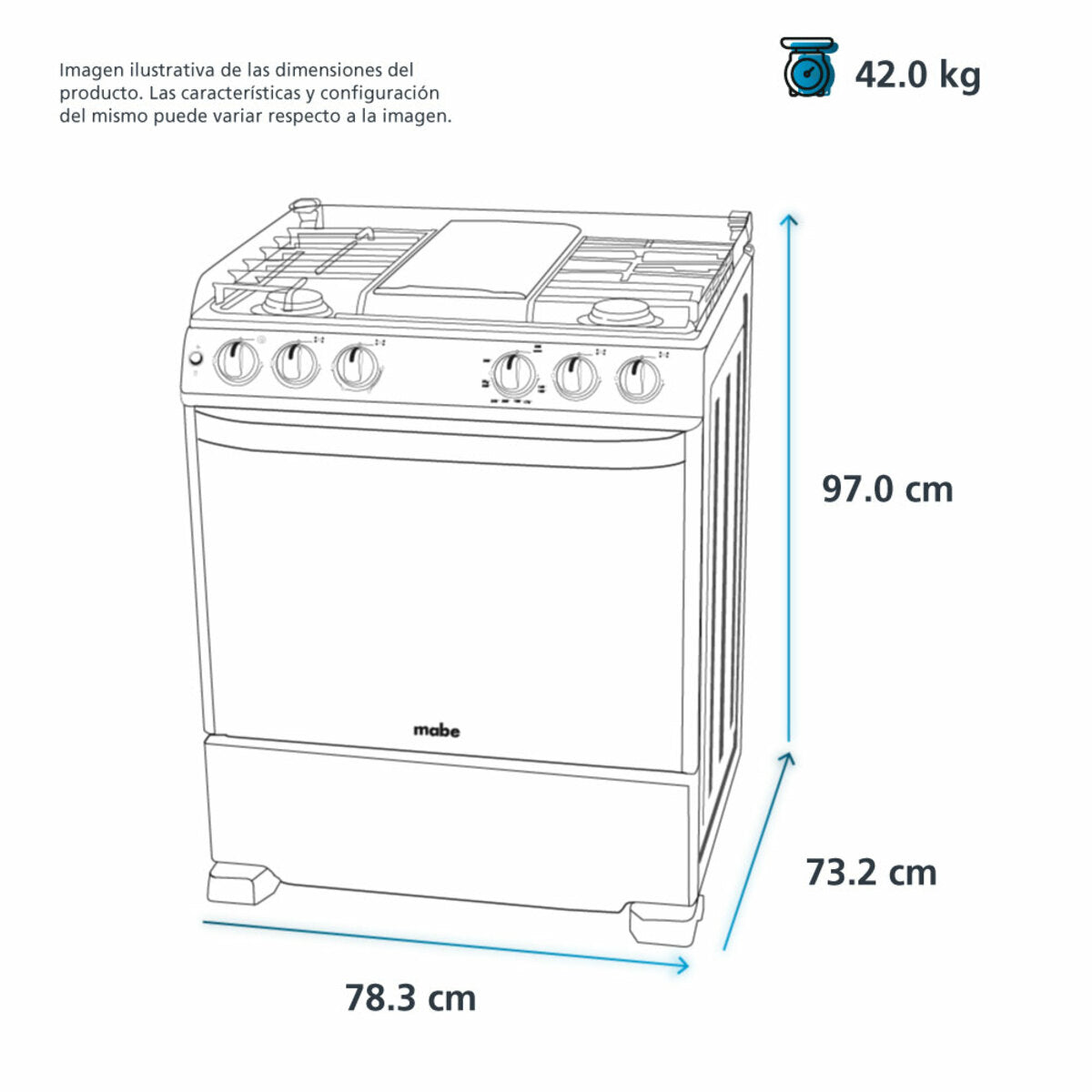 Estufa de piso Mabe 76 cm (30") Inoxidable parrillas de fundición DEM7672CFIX1