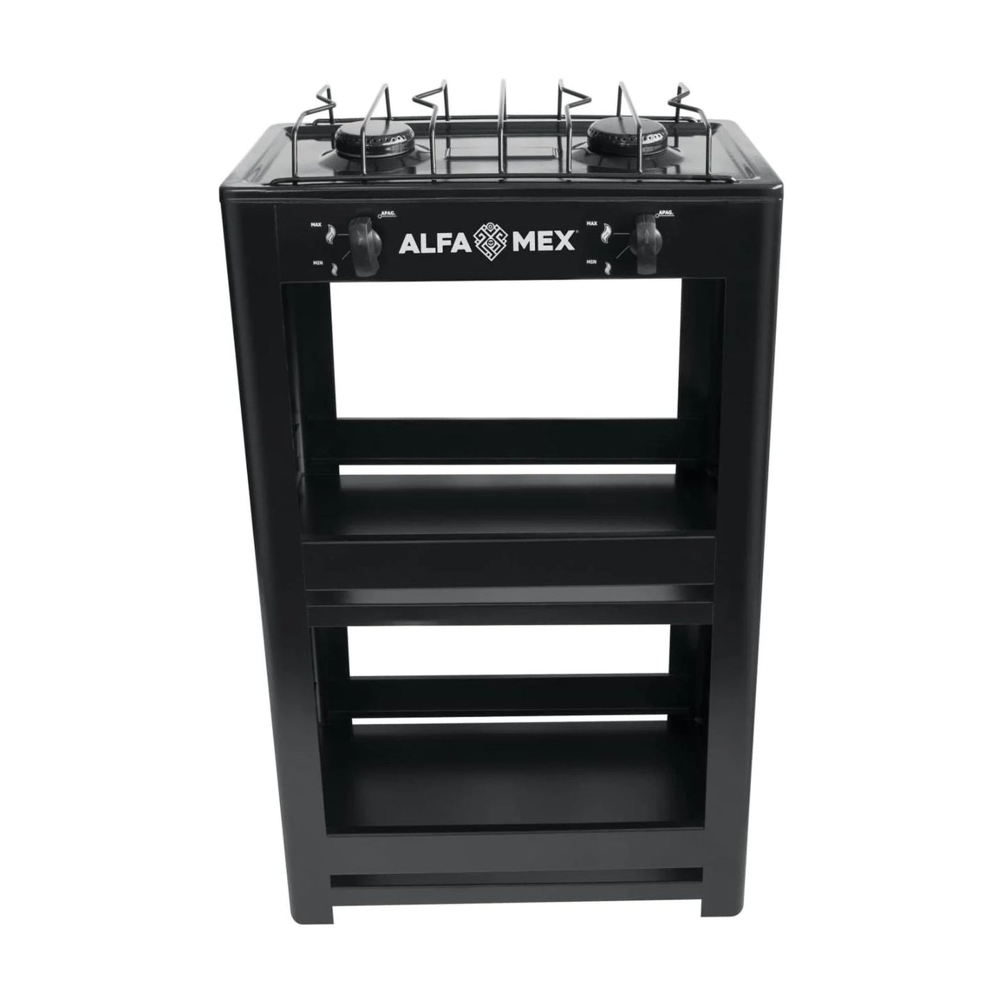 Parrilla de Gas con Estante Alfamex 2 Quemadores Negra 403