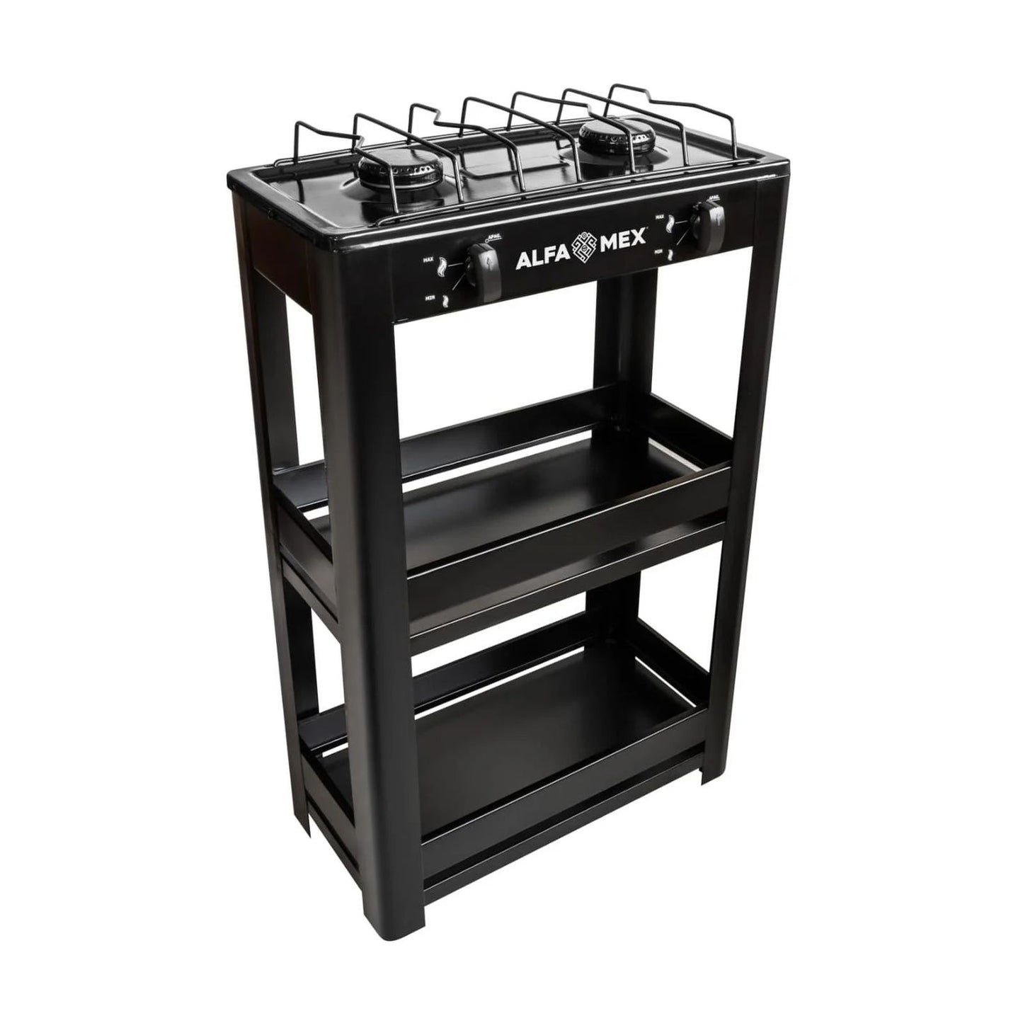 Parrilla de Gas con Estante Alfamex 2 Quemadores Negra 403
