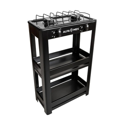 Parrilla de Gas con Estante Alfamex 2 Quemadores Negra 403