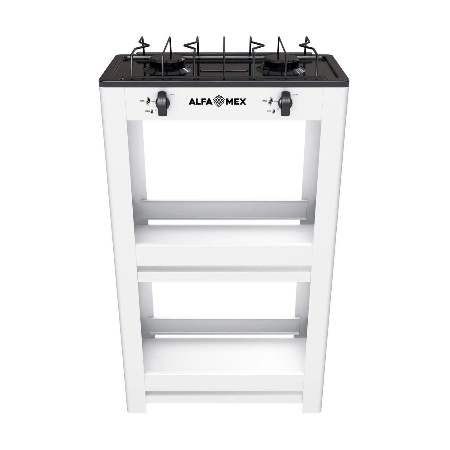 Parrilla de Gas con Estante Alfamex 2 Quemadores Blanca 403
