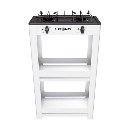 Parrilla de Gas con Estante Alfamex 2 Quemadores Blanca 403