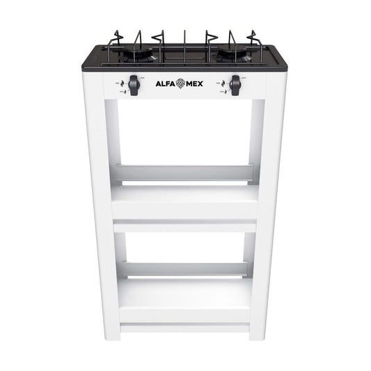Parrilla de Gas con Estante Alfamex 2 Quemadores Blanca 403