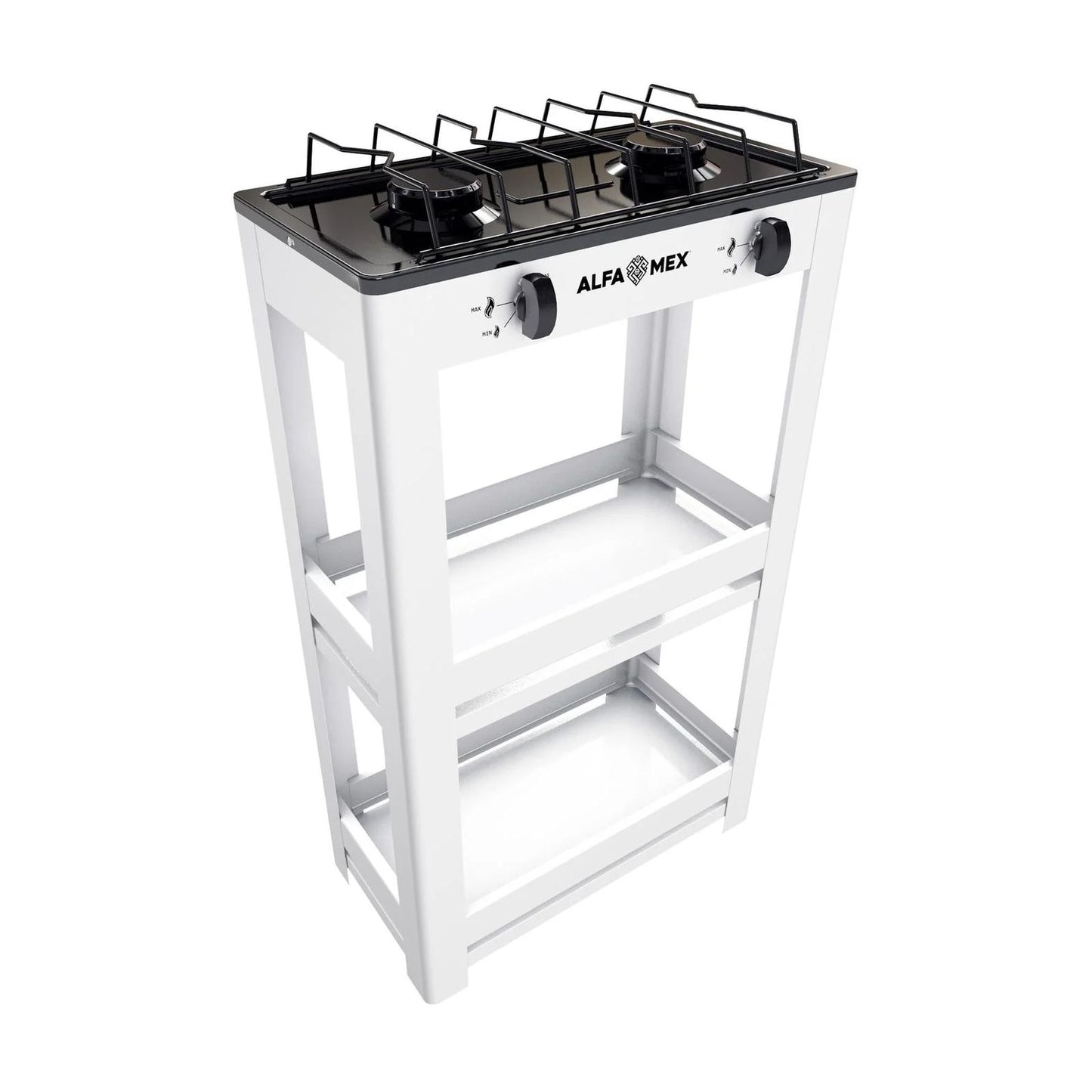 Parrilla de Gas con Estante Alfamex 2 Quemadores Blanca 403