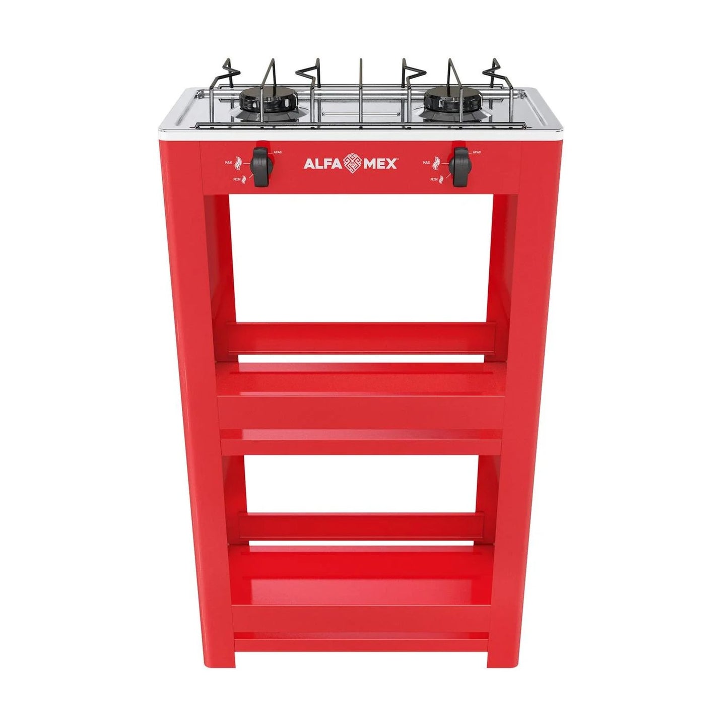 Parrilla de Gas con Estante Alfamex 2 Quemadores Roja 404