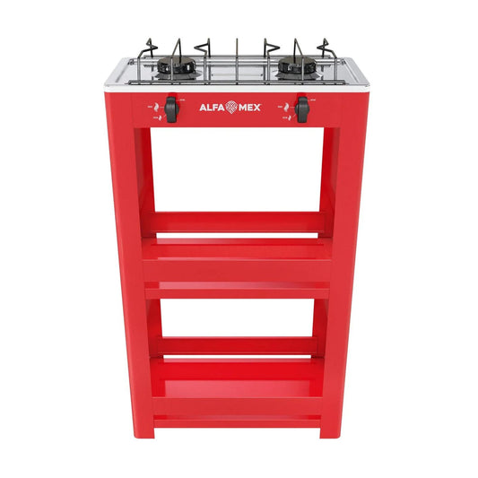 Parrilla de Gas con Estante Alfamex 2 Quemadores Roja 404