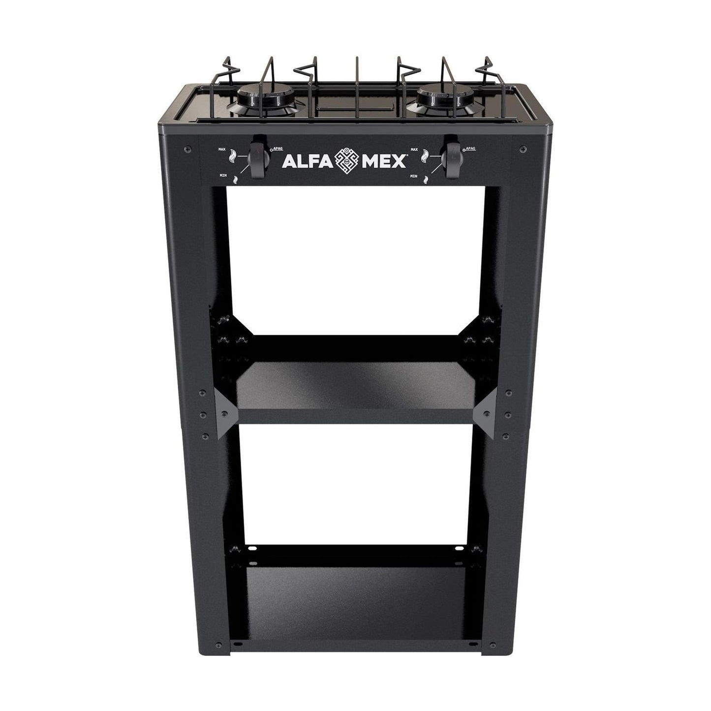 Parrilla de Gas con Estante Alfamex 2 Quemadores Negra 703
