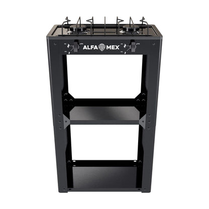 Parrilla de Gas con Estante Alfamex 2 Quemadores Negra 703