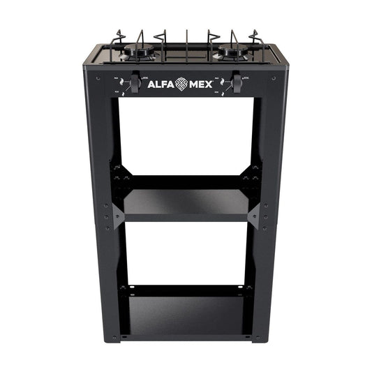 Parrilla de Gas con Estante Alfamex 2 Quemadores Negra 703