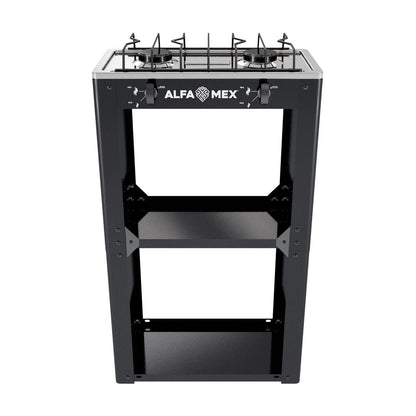 Parrilla de Gas con Estante Alfamex 2 Quemadores Negra 704