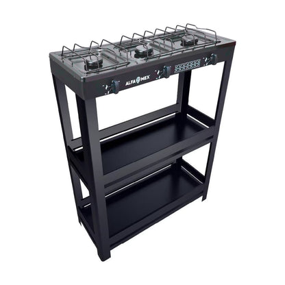 Parrilla de Gas con Estante Alfamex 3 Quemadores Negra 911