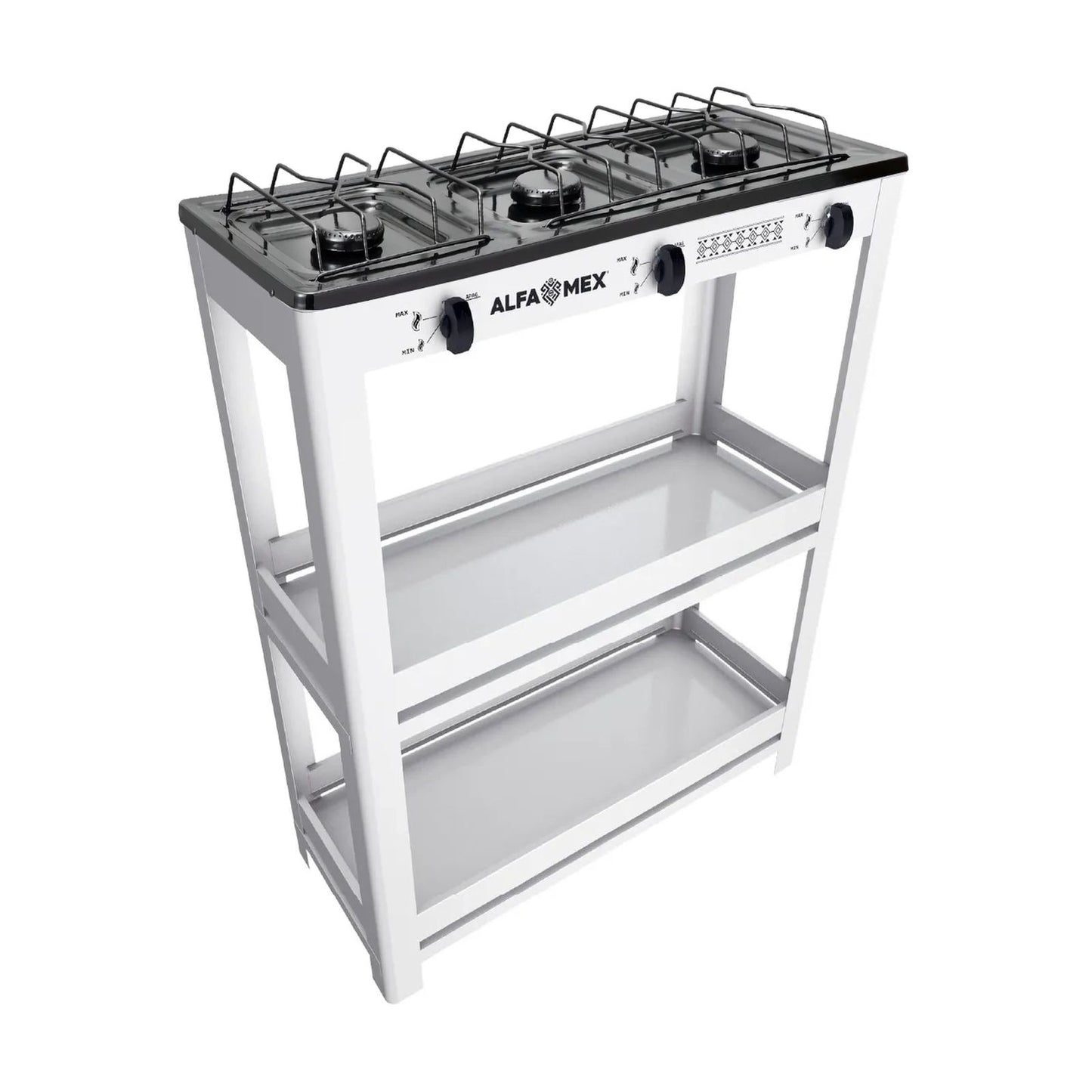 Parrilla de Gas con Estante Alfamex 3 Quemadores Blanca 911