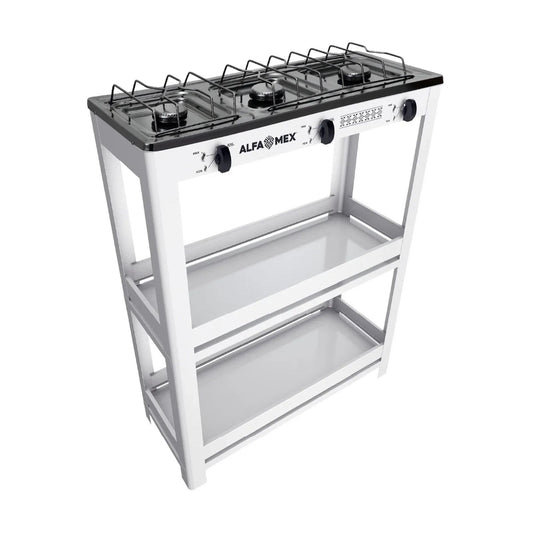 Parrilla de Gas con Estante Alfamex 3 Quemadores Blanca 911