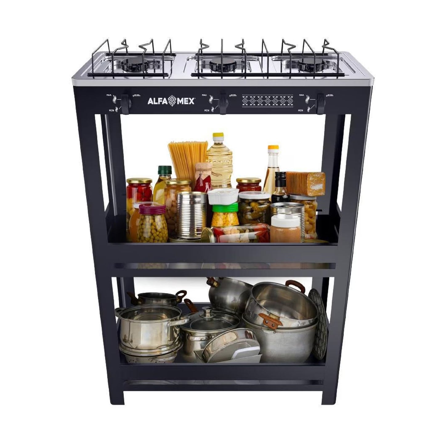 Parrilla de Gas con Estante Alfamex 3 Quemadores Negra 912