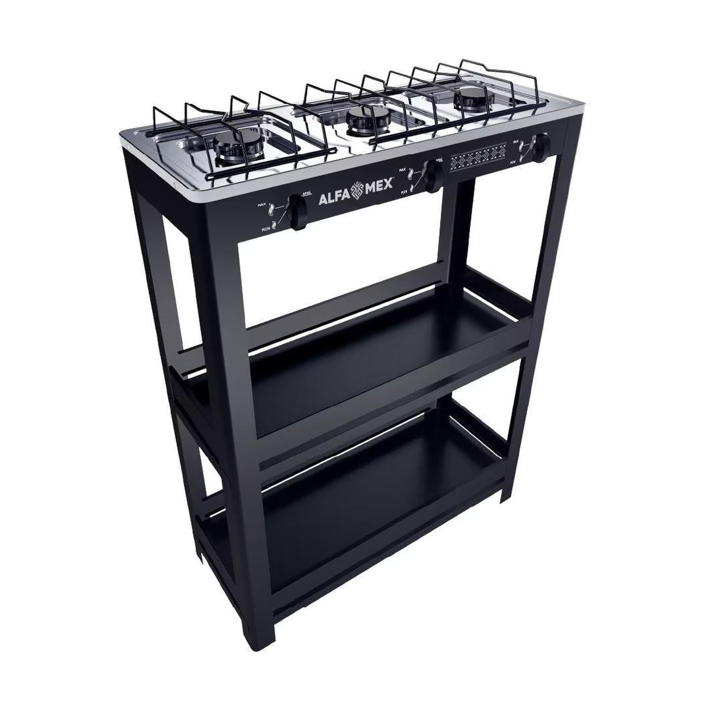 Parrilla de Gas con Estante Alfamex 3 Quemadores Negra 912