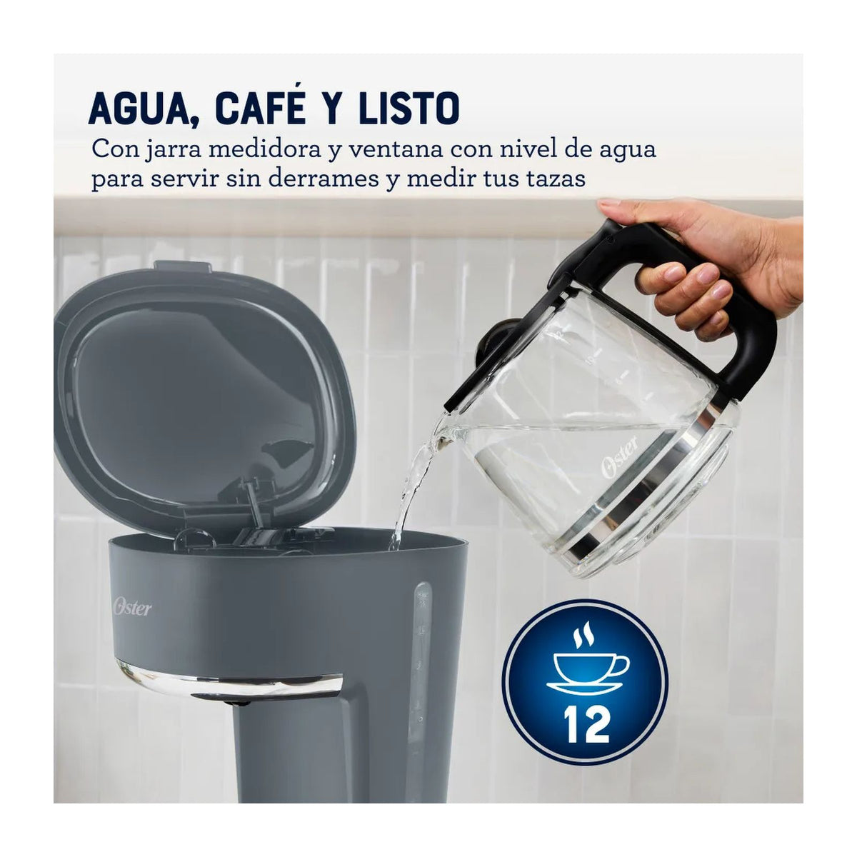 Cafetera Programable Oster 12 Tazas Gris BVSTDCP121M
