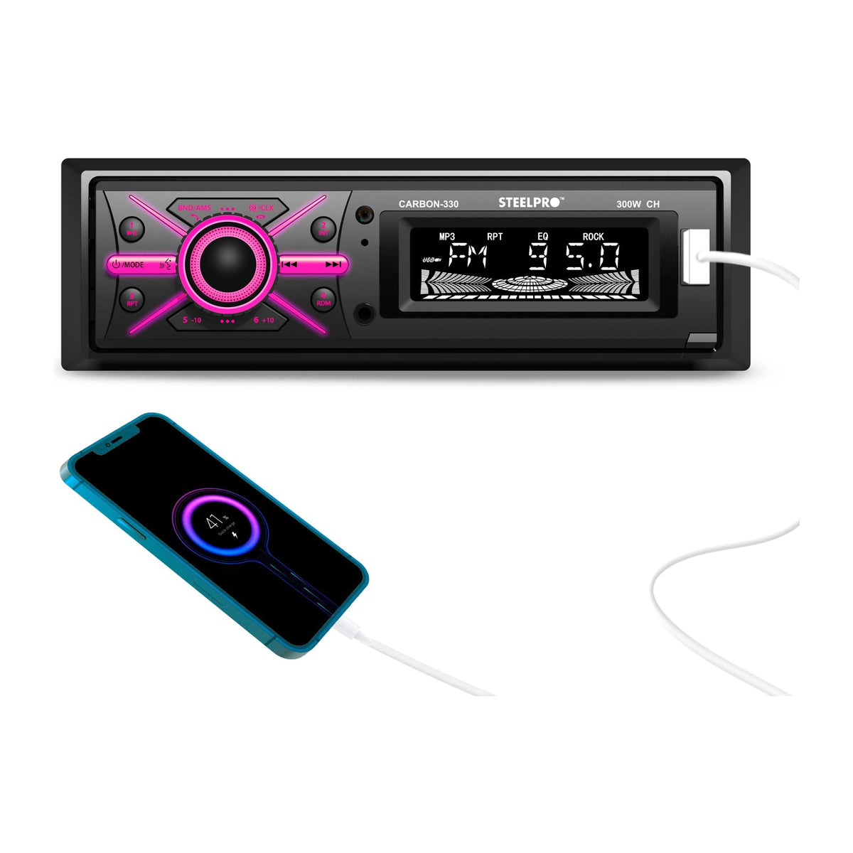 Autoestéreo Steelpro 300W 1 DIN CARBON-330