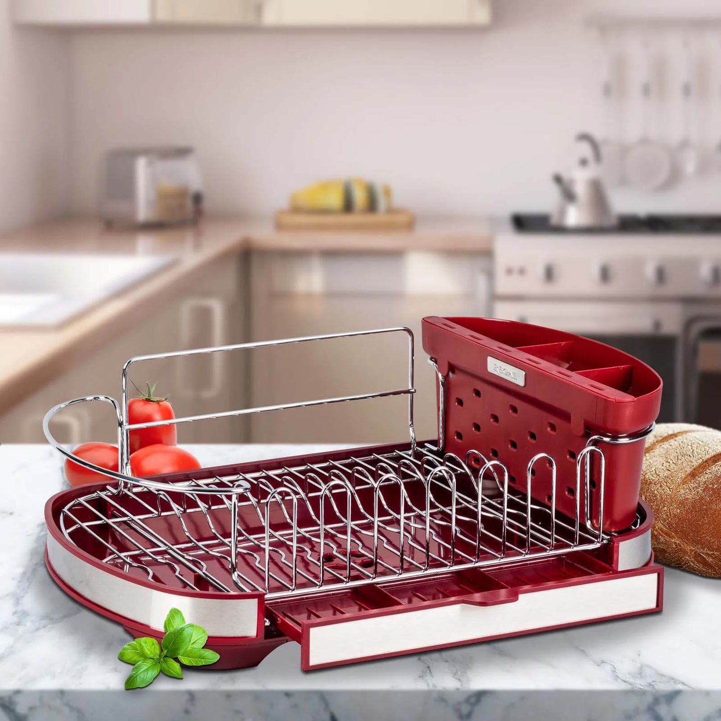 Escurridor Vasconia Regal Rojo con Porta Cubiertos Desmontable 34009-ROJO