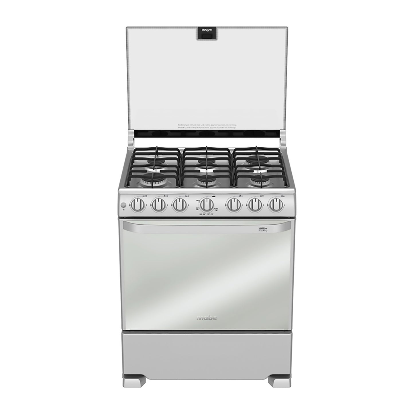 Estufa de piso Mabe76 cm (30")plata Mercury capelo de vidrio integrado WEM7643CAIS1