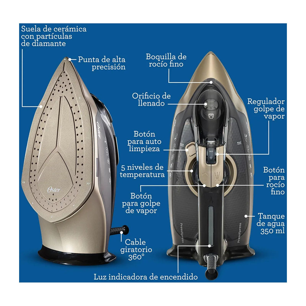 Plancha de Vapor Oster Pressxpress Negra GCSTPX9000B