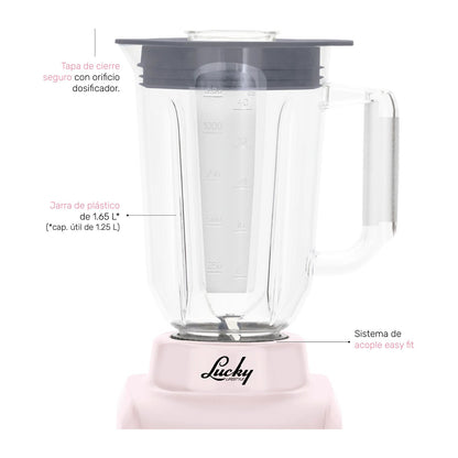 Licuadora Lucky Gyro Ribbon Vaso de Plástico 1.25 Litros 2 Velocidades Rosa