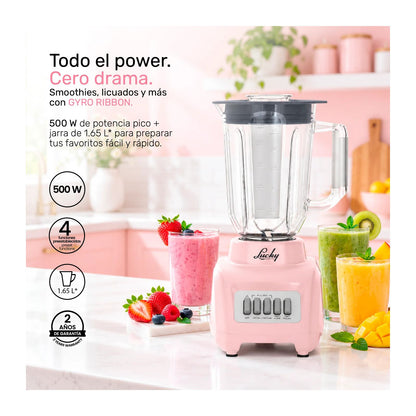 Licuadora Lucky Gyro Ribbon Vaso de Plástico 1.25 Litros 2 Velocidades Rosa
