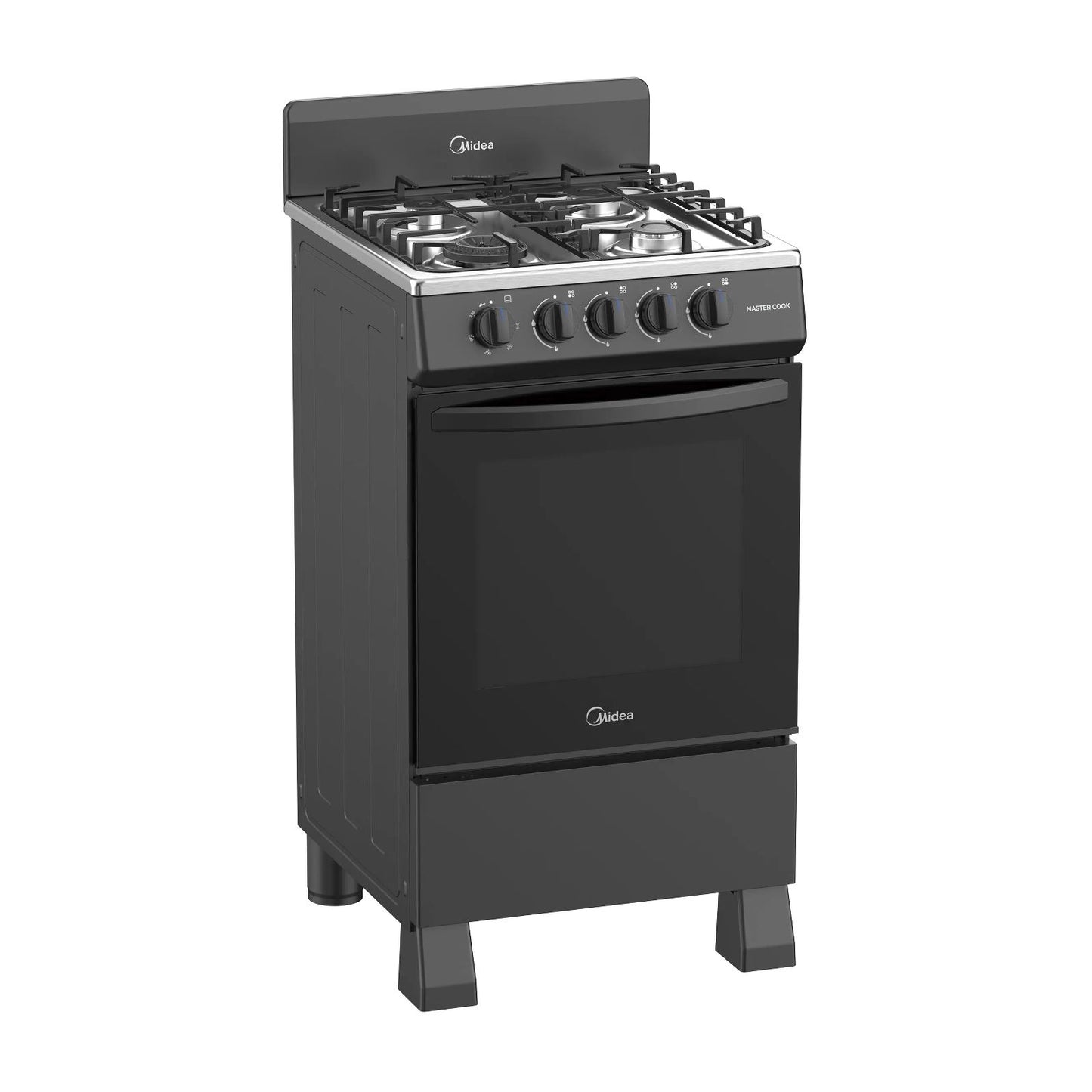 Estufa de Piso Midea MasterCook 20 Pulgadas 4 Quemadores Negra MGS20FS1BIABB