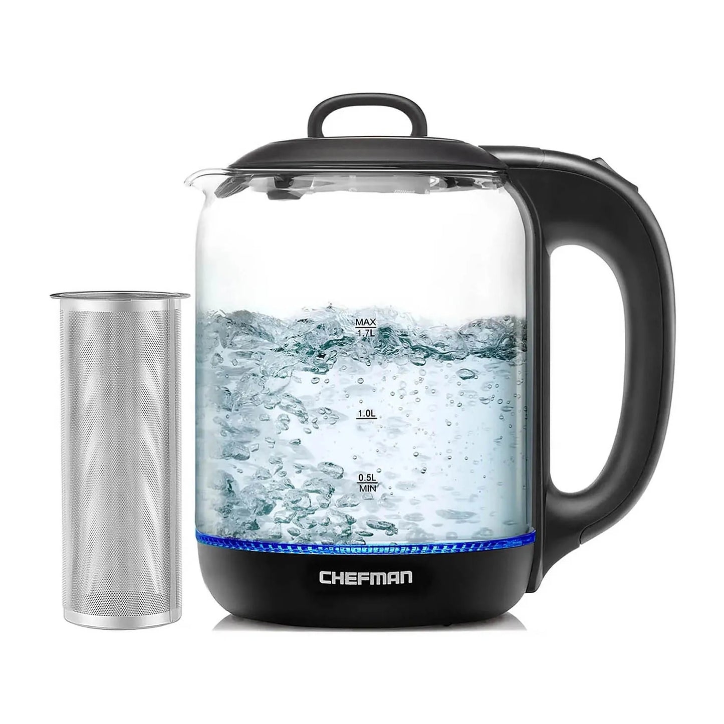Hervidor Eléctrico de Cristal con Infusor de Té 1.7 Lts Chefman RJ11-17-GM-TI