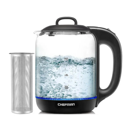 Hervidor Eléctrico de Cristal con Infusor de Té 1.7 Lts Chefman RJ11-17-GM-TI