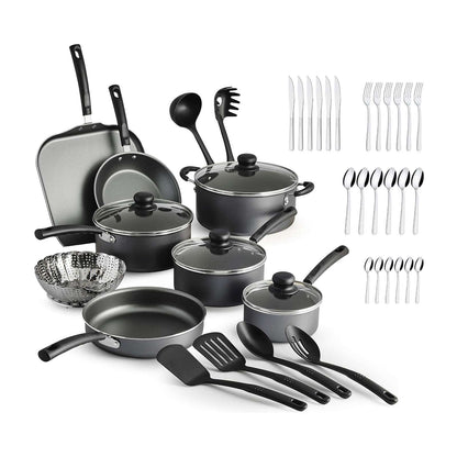 Batería de Cocina Tramontina Primaware Nonstick 18 Piezas Negra + Juego de Cubiertos 24 Piezas PAQ-32200-267