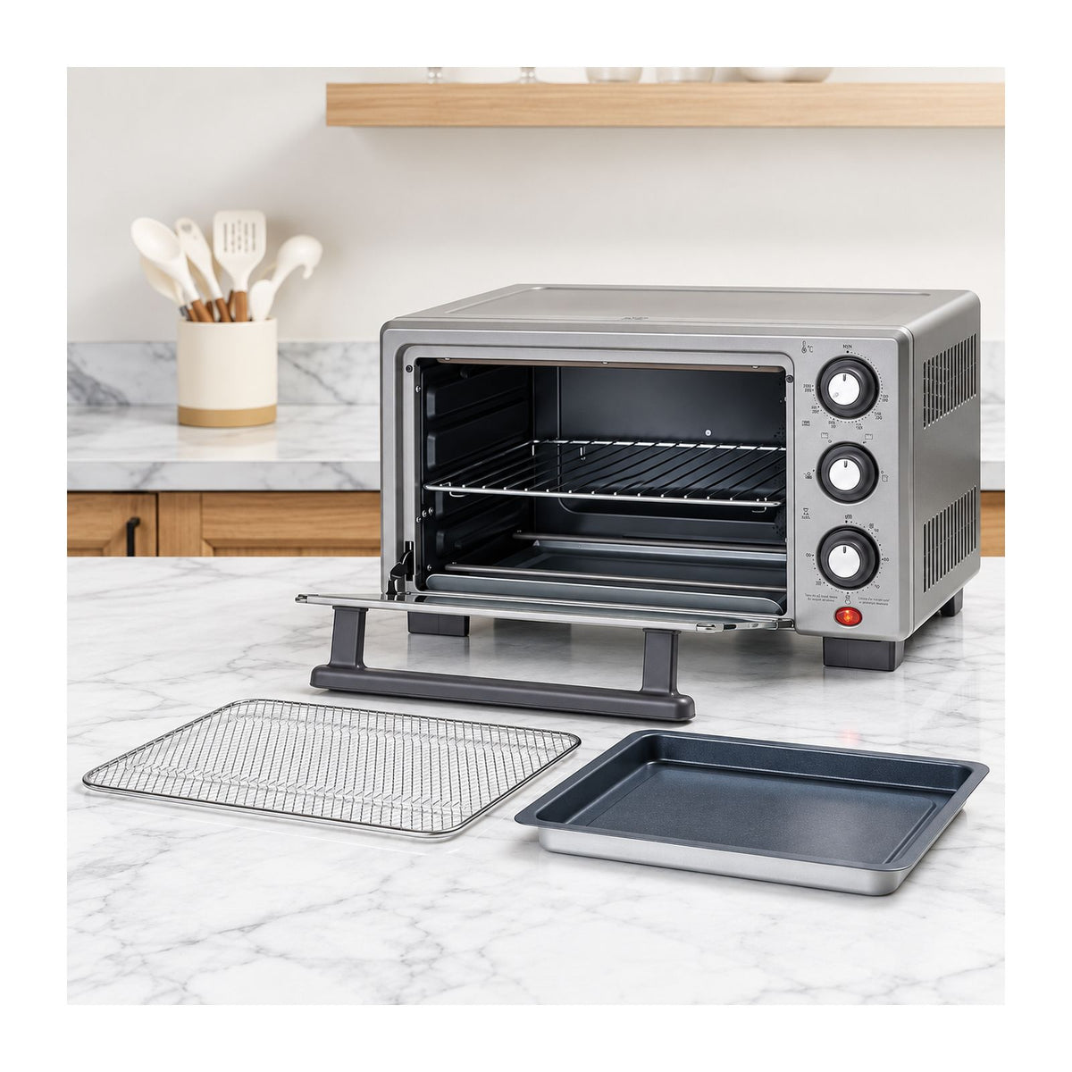 Horno Eléctrico Oster con Freidora de Aire 17 Litros Gris 1400W TSSTTV17MAFNS