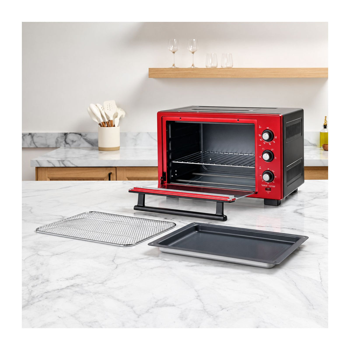 Horno Eléctrico con Freidora de Aire Oster 30 Litros Rojo TSSTTV30MAF-R