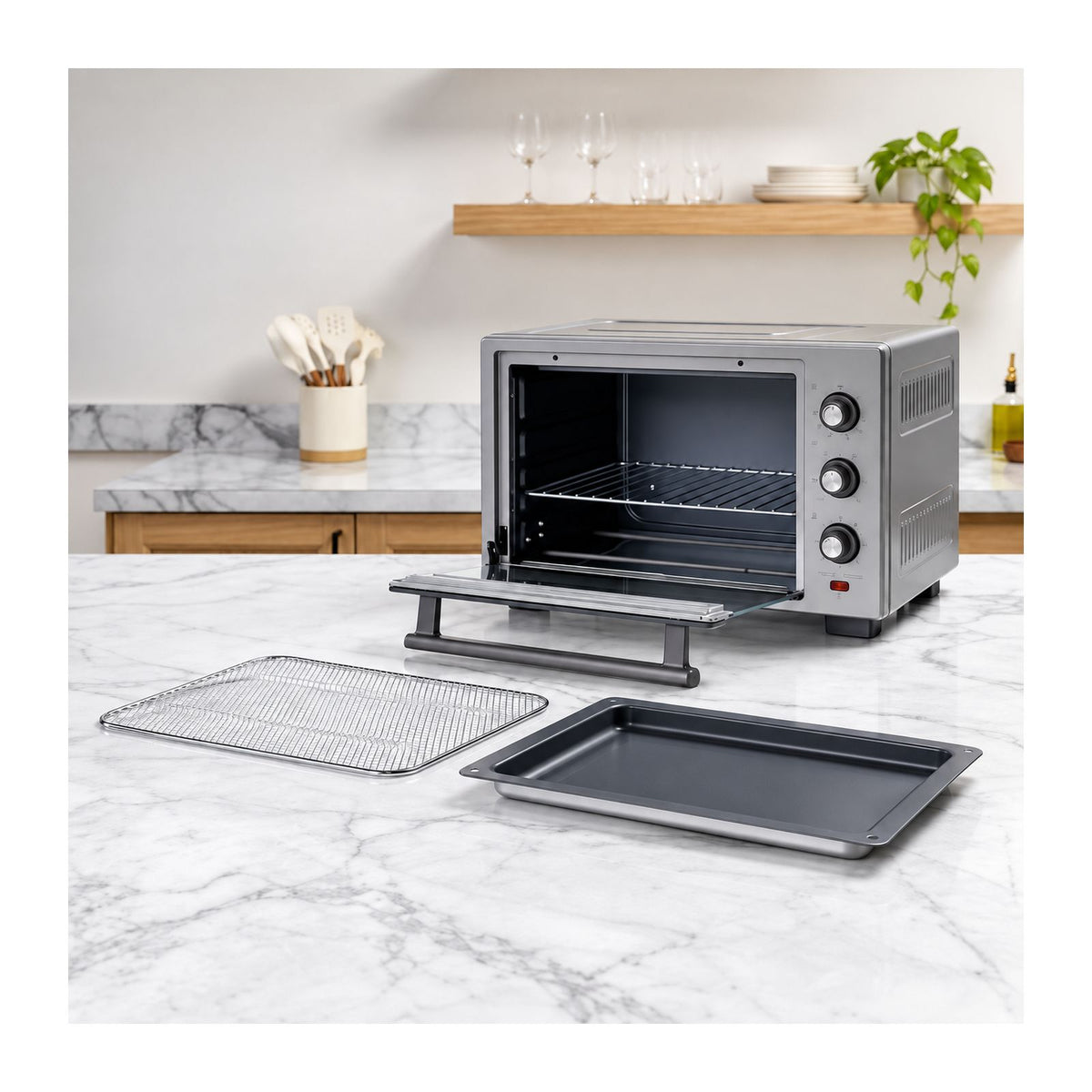 Horno Eléctrico Oster con Freidora de Aire 30 Litros Gris TSSTTV30MAFNS
