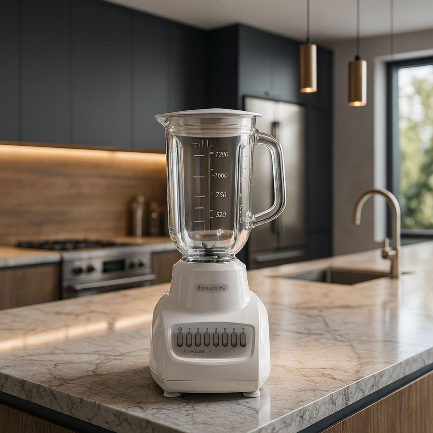 Licuadora Taurus Valencia Vaso de Vidrio 1.25 Litros Blanca