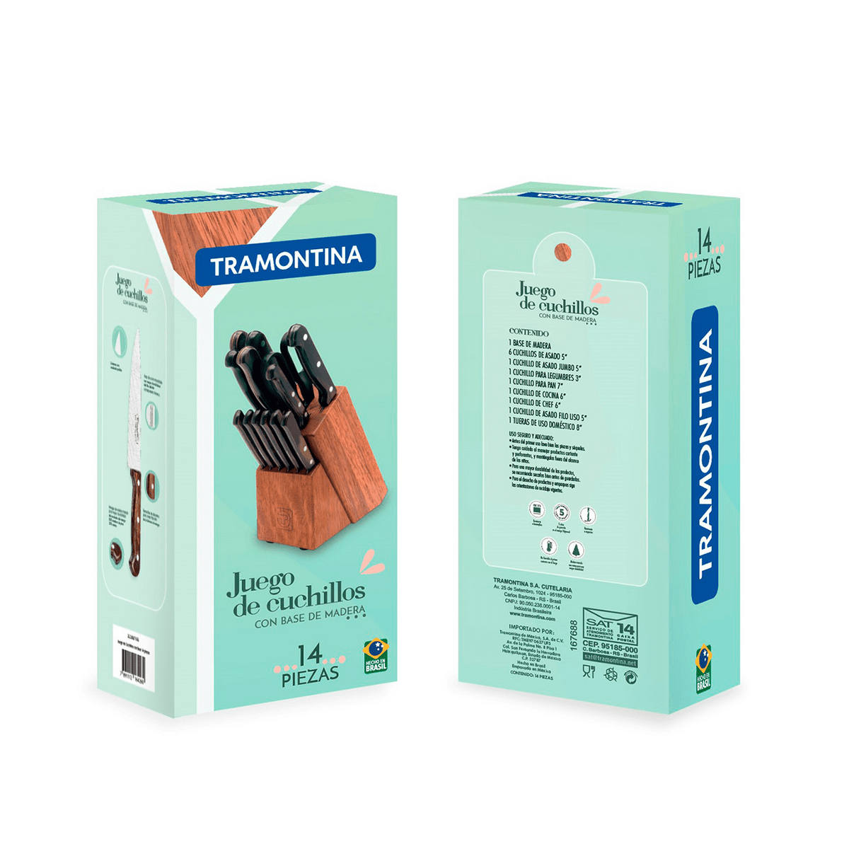 Juego de Cuchillos Tramontina 14 Piezas con Base de Madera 32200-193