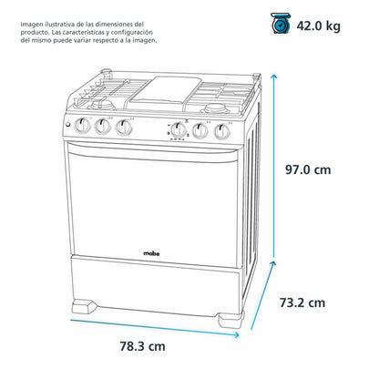 Estufa de piso Mabe 76 cm (30") Inoxidable parrillas de fundición DEM7672CFIX1
