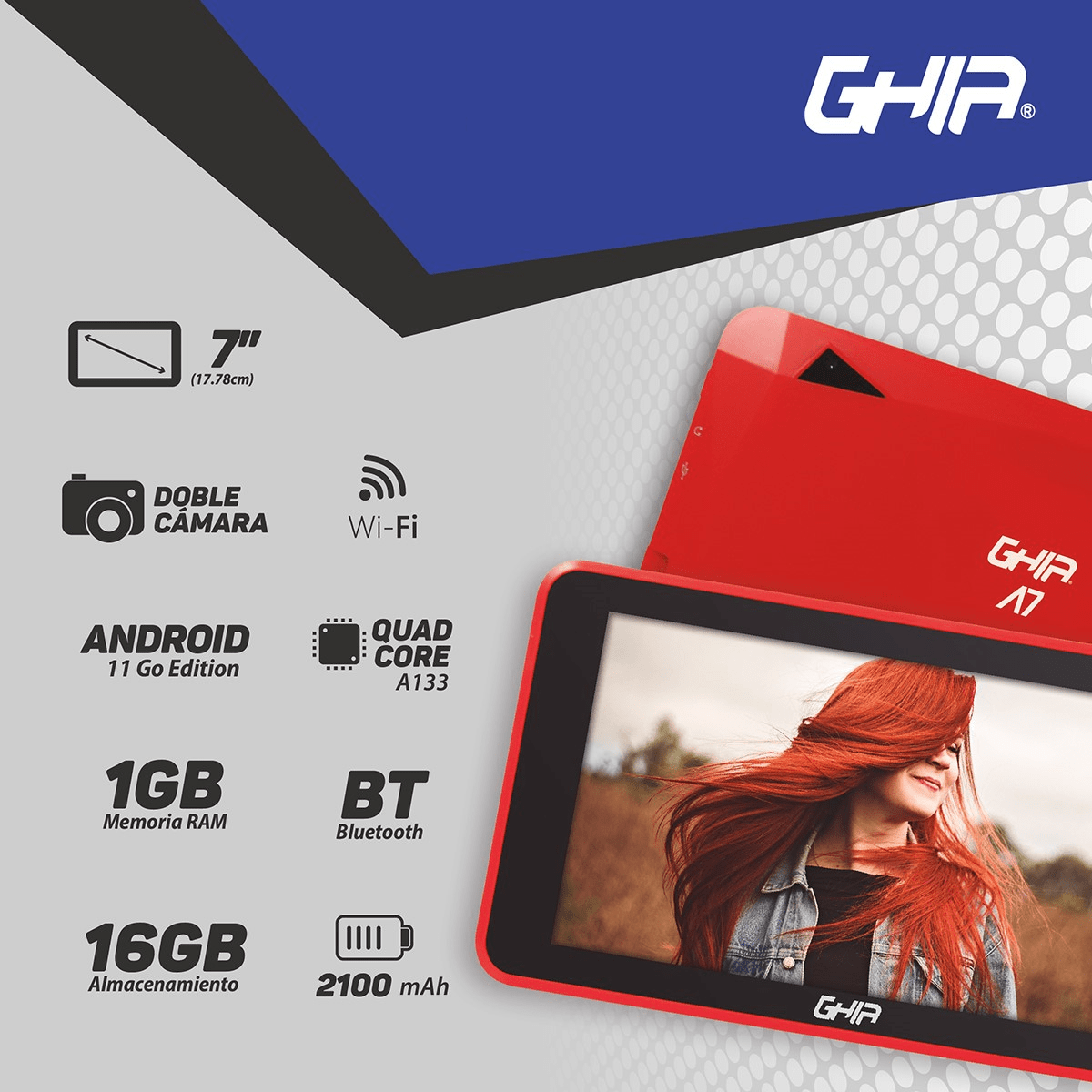 Tablet 7" Android 11 Go Edition 16Gb Almacenamiento 1Gb RAM Ghia NOTGHIA-337RO