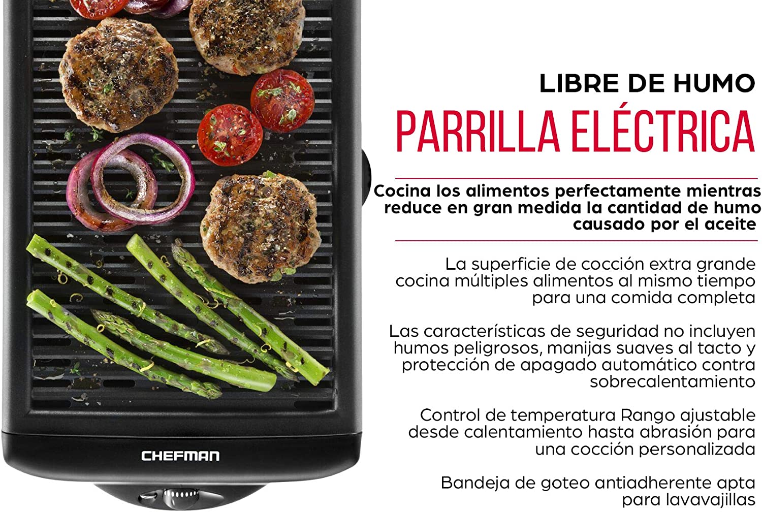 Plancha Eléctrica Chefman Negro Con Control De Temperatura Extraíble